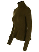 Max Mara 'Bolsena 1234' Peplo Turtleneck Sweater In Moss Green Wool And Cachemire