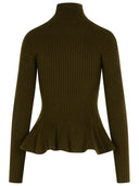 Max Mara 'Bolsena 1234' Peplo Turtleneck Sweater In Moss Green Wool And Cachemire