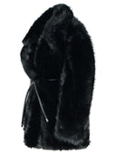 Sportmax 'Rosaria' Black Faux Fur Belted Jacket