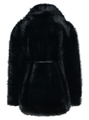 Sportmax 'Rosaria' Black Faux Fur Belted Jacket