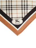 Burberry Sciarpa in seta a quadri con "Knight Stamp" bianco "Pebble"