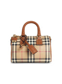 Mini borsa Burberry "Bowling" in radica marrone "Check" in misto cotone