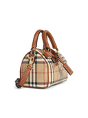 Mini borsa Burberry "Bowling" in radica marrone "Check" in misto cotone