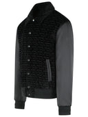 Balmain 'Monogram' Bomber Jacket In Cotton And Black Viscose