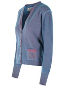 Maison Margiela Virgin Wool Cardigan With Light Blue And Red V Neck