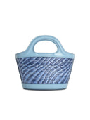 Marni Micro 'Tropicalia' Bag In Light Blue Lear And Raffia Effect Fabric