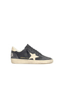 Golden Goose 'Ball Star' Grey Lear Sneakers With Ivory Star And Heel