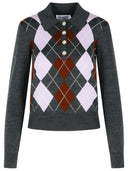 Maglione di lana grigio "Argyle" con autoritratto