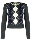 Self Portrait 'Argyle Crystal' Grey Wool Sweater