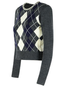 Self Portrait 'Argyle Crystal' Grey Wool Sweater