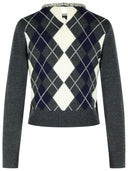 Self Portrait 'Argyle Crystal' Grey Wool Sweater