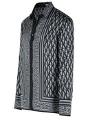 Versace Slim Shirt In Black And Gray Printed Silk Twill