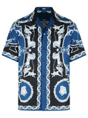 Camicia Versace Regular In Twill Di Seta Stampato Nero E Blu