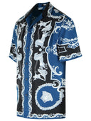 Camicia Versace Regular In Twill Di Seta Stampato Nero E Blu