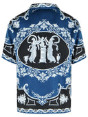 Camicia Versace Regular In Twill Di Seta Stampato Nero E Blu