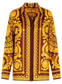 Versace Chemise en soie marron et dorée 'Barocco'