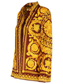 Versace Chemise en soie marron et dorée 'Barocco'