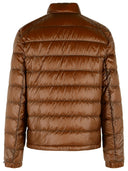 Krótka brązowa kurtka puchowa Moncler „Selves” z poliamidu