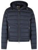 Moncler Navy Blue Polyester Short 'Sestriere' Hooded Down Jacket