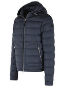 Moncler Navy Blue Polyester Short 'Sestriere' Hooded Down Jacket