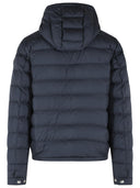 Moncler Navy Blue Polyester Short 'Sestriere' Hooded Down Jacket