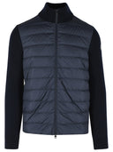 Moncler Padded Virgin Wool Cardigan With Zip Navy Blue