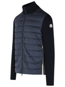 Moncler Padded Virgin Wool Cardigan With Zip Navy Blue