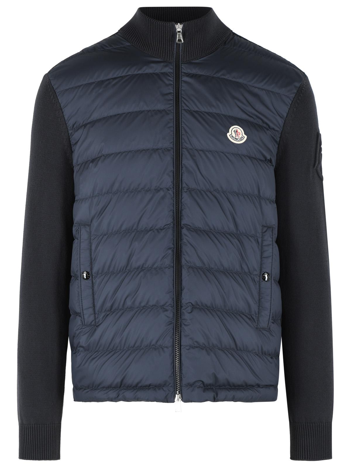 Cardigan Moncler Imbottito In Lana Vergine Con Zip Blu Navy
