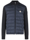 Cardigan Moncler Imbottito In Lana Vergine Con Zip Blu Navy
