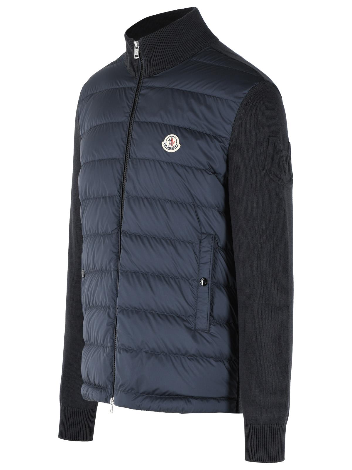 Cardigan Moncler Imbottito In Lana Vergine Con Zip Blu Navy