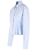 Sportmax 'Certo' Cropped Shirt In Cotton Poplin With Light Blue Asymmetric Pleats