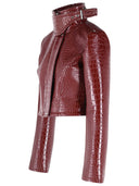 Giacca corta Sportmax 'Sultan' in vernice color alligatore rosso scuro