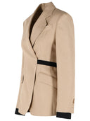 Max Mara 'Fionda' Double Breasted Blazer In Pure Camel Linen Natté