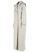 Max Mara Double Breasted Duster In 'Drill' Of Pure Beige Sand Linen