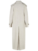 Max Mara Double Breasted Duster In 'Drill' Of Pure Beige Sand Linen
