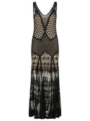 Blumarine Long Dress In Black Worked Cotton