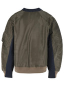 Sacai Cardigan In Navy Cotton And Khaki Blend
