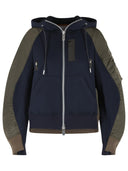 Sacai Hoodie In Navy Cotton And Khaki Blend