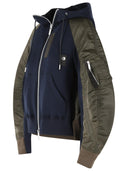 Sacai Hoodie In Navy Cotton And Khaki Blend