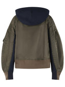 Sacai Hoodie In Navy Cotton And Khaki Blend