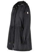 Moncler Weteau' Black Nylon Midi Jacket With Hood And Ruffles