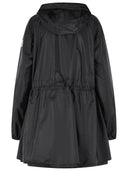 Moncler Weteau' Black Nylon Midi Jacket With Hood And Ruffles