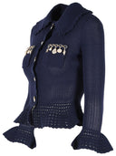 Self Portrait Navy Blue Viscose Blend Cardigan