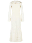 Self Portrait 'Floral Crochet' Midi Dress In White Viscose Blend