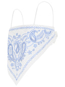 Self Portrait Embroidered Top In White And Blue Linen Blend