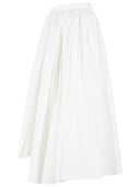 Self Portrait Midi Skirt In White Cotton Poplin