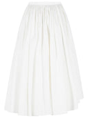 Self Portrait Midi Skirt In White Cotton Poplin