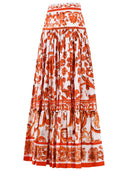 Dolce & Gabbana Long Skirt In Majolica Print Cotton Poplin