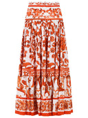 Dolce & Gabbana Long Skirt In Majolica Print Cotton Poplin