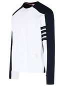 Thom Browne 'Colorblock 4 Bar' White And Blue Cotton Sweatshirt